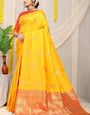 Eye-catching Yellow Banarasi Silk Saree With Engrossing Blouse Piece