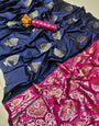 Demanding Navy Blue Banarasi Silk With Transcendent Blouse Piece