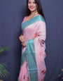 Stunning Baby Pink Linen Silk Saree With Glorious Blouse Piece