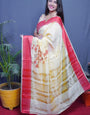 Elegant Yellow Linen Silk Saree With Glorious Blouse Piece