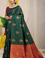 Gorgeous Dark Green Soft Banarasi Silk Saree With Lissome Blouse Piece