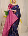 Girlish Navy Blue Soft Banarasi Silk Saree With Lissome Blouse Piece