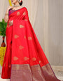 Fancifull Red Soft Banarasi Silk Saree With Lissome Blouse Piece