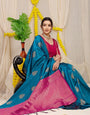 Excellent Teal Blue Soft Banarasi Silk Saree With Lissome Blouse Piece