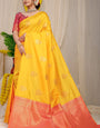 Imbrication Yellow Soft Banarasi Silk Saree With Lissome Blouse Piece