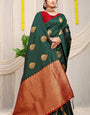 Refreshing Dark Green Banarasi Silk Saree With Adorable Blouse Piece