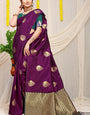 Capricious Wine Banarasi Silk Saree With Adorable Blouse Piece