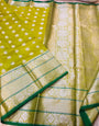 Extraordinary Lemon Banarasi Silk Saree and Incredible Golden Blouse Piece