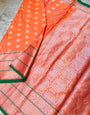 Sophisticated Orange Banarasi Silk Saree and Incredible Golden Blouse Piece