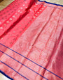 Gleaming Pink Banarasi Silk Saree and Incredible Golden Blouse Piece