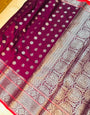 Flaunt Wine Banarasi Silk Saree and Incredible Golden Blouse Piece