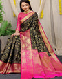 Attractive Black Kanjivaram Silk Saree and Fugacious Blouse Piece