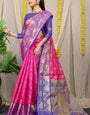 Refreshing Dark Pink Kanjivaram Silk Saree and Fugacious Blouse Piece