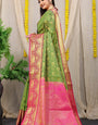 Sensational Mehndi Kanjivaram Silk Saree and Fugacious Blouse Piece