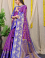 Gorgeous Purple Kanjivaram Silk Saree and Fugacious Blouse Piece