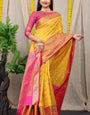 Mesmerising Yellow Kanjivaram Silk Saree and Fugacious Blouse Piece