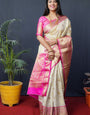 Staggering Beige Kanjivaram Silk Saree With Conflate Blouse Piece