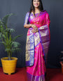 Smashing Dark Pink Kanjivaram Silk Saree With Conflate Blouse Piece