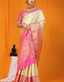 Most Stunning Beige Kanjivaram Silk Saree With Woebegone Blouse Piece