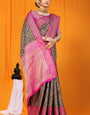 Twirling Black Kanjivaram Silk Saree With Woebegone Blouse Piece