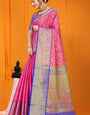 Most Flattering Dark Pink Kanjivaram Silk Saree With Woebegone Blouse Piece