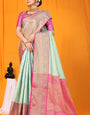 Stunner Sky Kanjivaram Silk Saree With Woebegone Blouse Piece