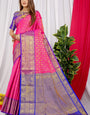 Sophisticated Dark Pink Kanjivaram Silk Saree With Engaging Blouse Piece