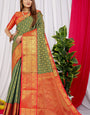 Gleaming Green Kanjivaram Silk Saree With Engaging Blouse Piece