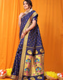 Precious Navy Blue Paithani Silk Saree With Super classy Blouse Piece