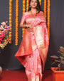 Eye-catching Baby Pink Kanjivaram Silk Saree With Engaging Blouse Piece