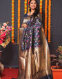 Staring Navy Blue Kanjivaram Silk Saree With Engaging Blouse Piece