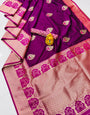 Mellifluous Purple Kanjivaram Silk Saree With Sizzling Blouse Piece