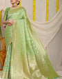 Exceptional Pista Soft Banarasi Silk Saree With Bewitching Blouse Piece