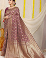 Classic Wine Soft Banarasi Silk Saree With Bewitching Blouse Piece