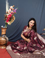 Petrichor Brown Kanjivaram Silk Saree With Demure Blouse Piece