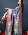 Propinquity Grey Kanjivaram Silk Saree With Demure Blouse Piece