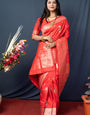 Scintilla Red Kanjivaram Silk Saree With Demure Blouse Piece