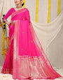 Quintessential Dark Pink Banarasi Silk Saree With Magnetic Blouse Piece