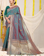 Flaunt Grey Banarasi Silk Saree With Magnetic Blouse Piece