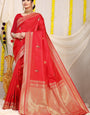 Precious Red Banarasi Silk Saree With Magnetic Blouse Piece