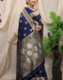 Devastating Navy Blue Kanjivaram Silk Saree With Effervescent Blouse Piece