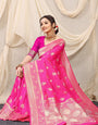 Engaging Pink Kanjivaram Silk Saree With Effervescent Blouse Piece