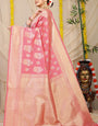 Tempting Baby Pink Kanjivaram Silk Saree With Seraglio Blouse Piece