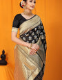 Deserving Black Kanjivaram Silk Saree With Seraglio Blouse Piece