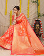 Enchanting Orange Kanjivaram Silk Saree With Seraglio Blouse Piece