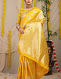 Divine Yellow Kanjivaram Silk Saree With Seraglio Blouse Piece