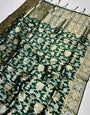 Refreshing Dark Green Banarasi Silk Saree With Fairytale Blouse Piece