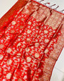 Phenomenal Red Banarasi Silk Saree With Fairytale Blouse Piece