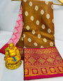 Precious Brown Kanjivaram Silk Saree With Demure Blouse Piece