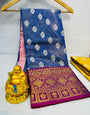 Sensational Navy Blue Kanjivaram Silk Saree With Demure Blouse Piece